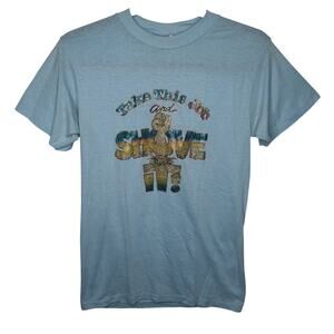 Vintage 80s Take This Job and Shove It T-shirt Medium Single Stitch Glitter Ched